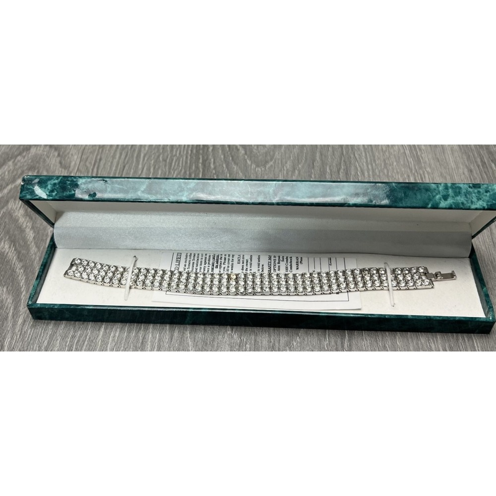 Suzanne Somers Collection Silver Tone 3 Row Rhinestone Tennis Bracelet READ